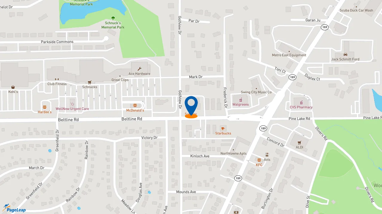 https://pageleap.com map showing location of Subway in Collinsville.