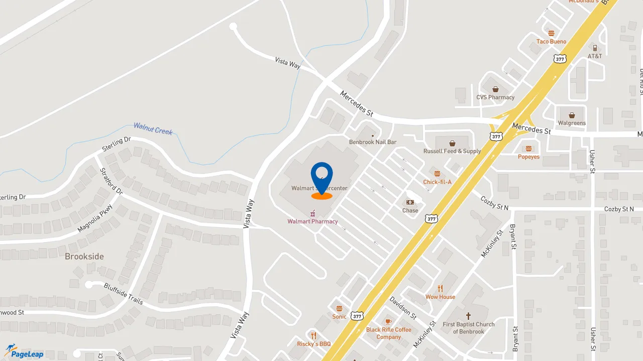 https://pageleap.com map showing location of Subway in Benbrook.