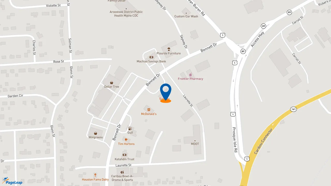 https://pageleap.com map showing location of Subway in Caribou.