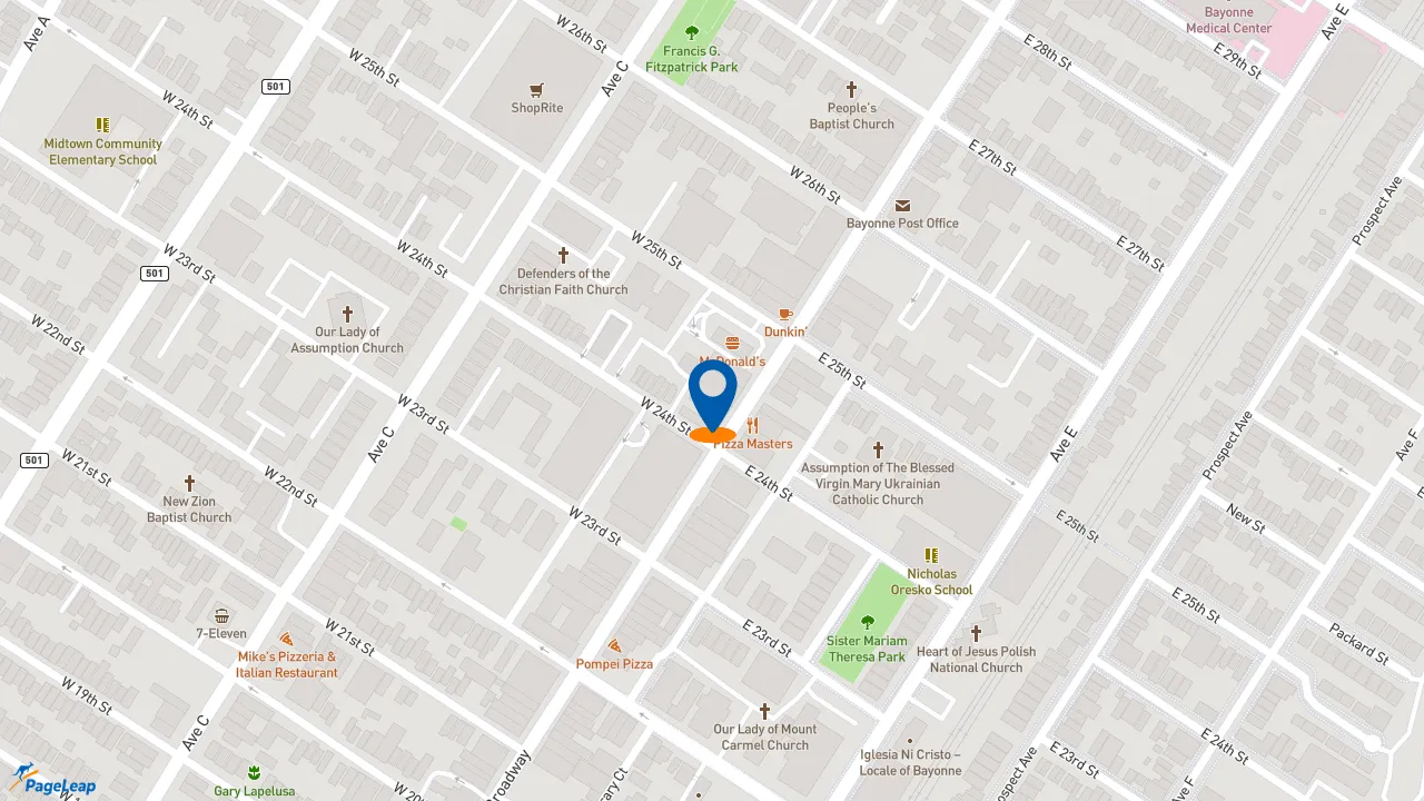 https://pageleap.com map showing location of Subway in Bayonne.