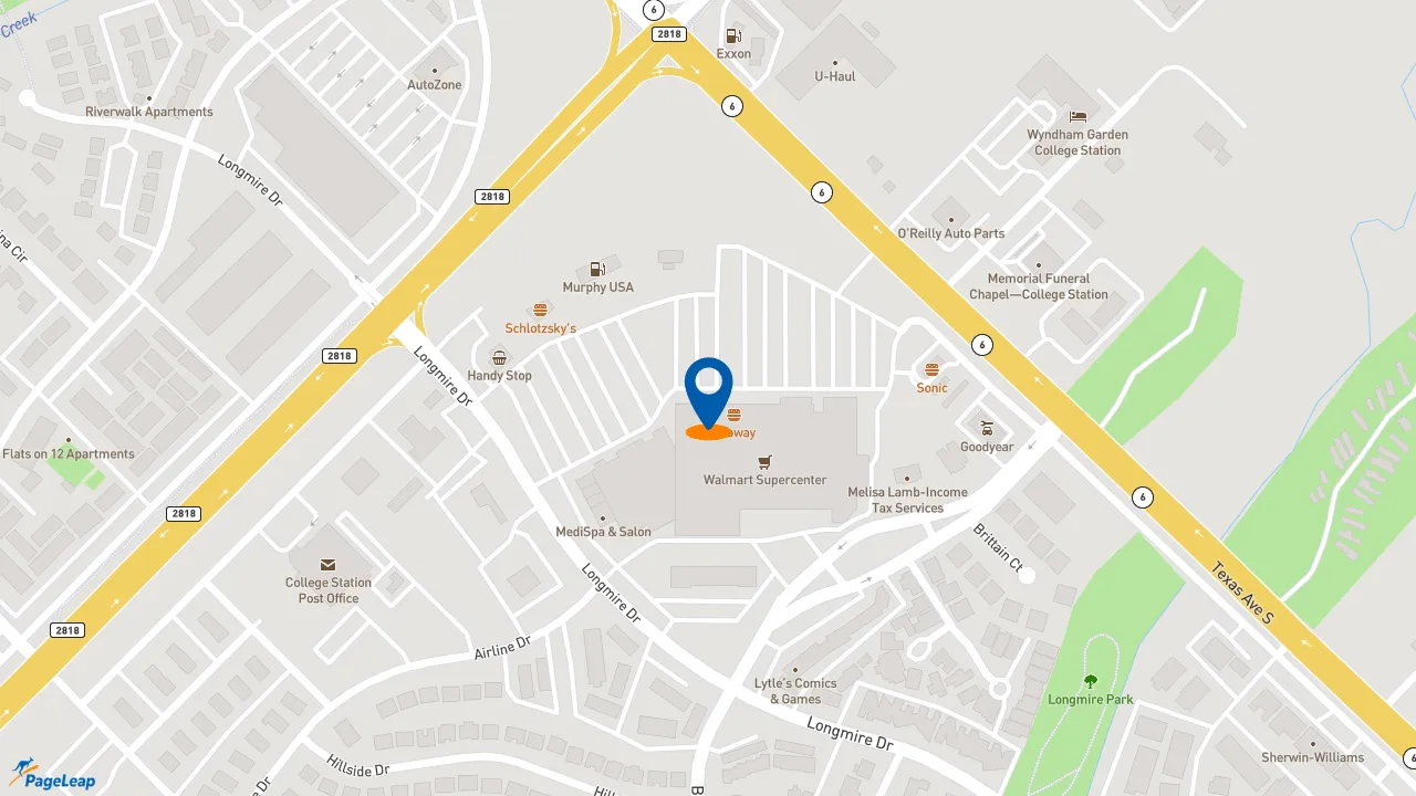 https://pageleap.com map showing location of Subway in College Station.
