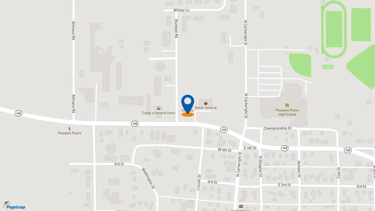 PageLeap.com map showing location of Subway in Pleasant Plains.