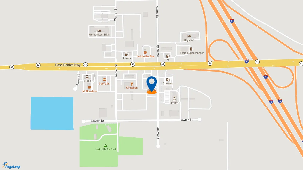 https://pageleap.com map showing location of Subway in Lost Hills.