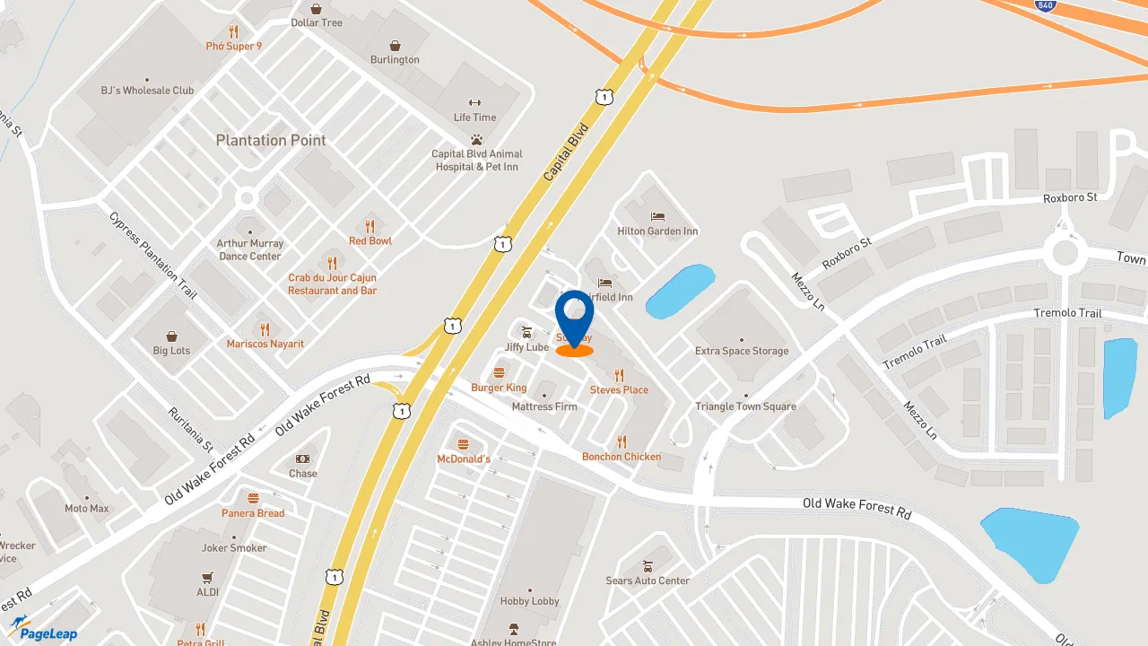 https://pageleap.com map showing location of Subway in Raleigh.