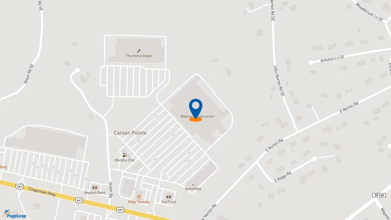 https://pageleap.com map showing location of Subway in Knoxville.