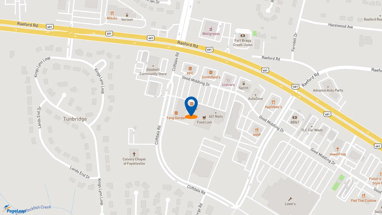 https://pageleap.com map showing location of Subway in Fayetteville.