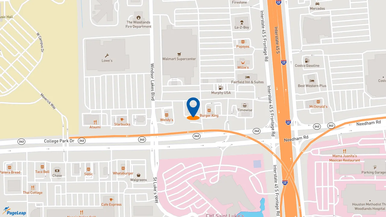 https://pageleap.com map showing location of Subway in The Woodlands.