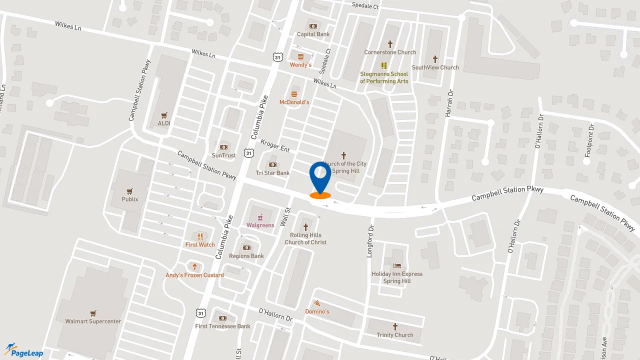 https://pageleap.com map showing location of Subway in Spring Hill.