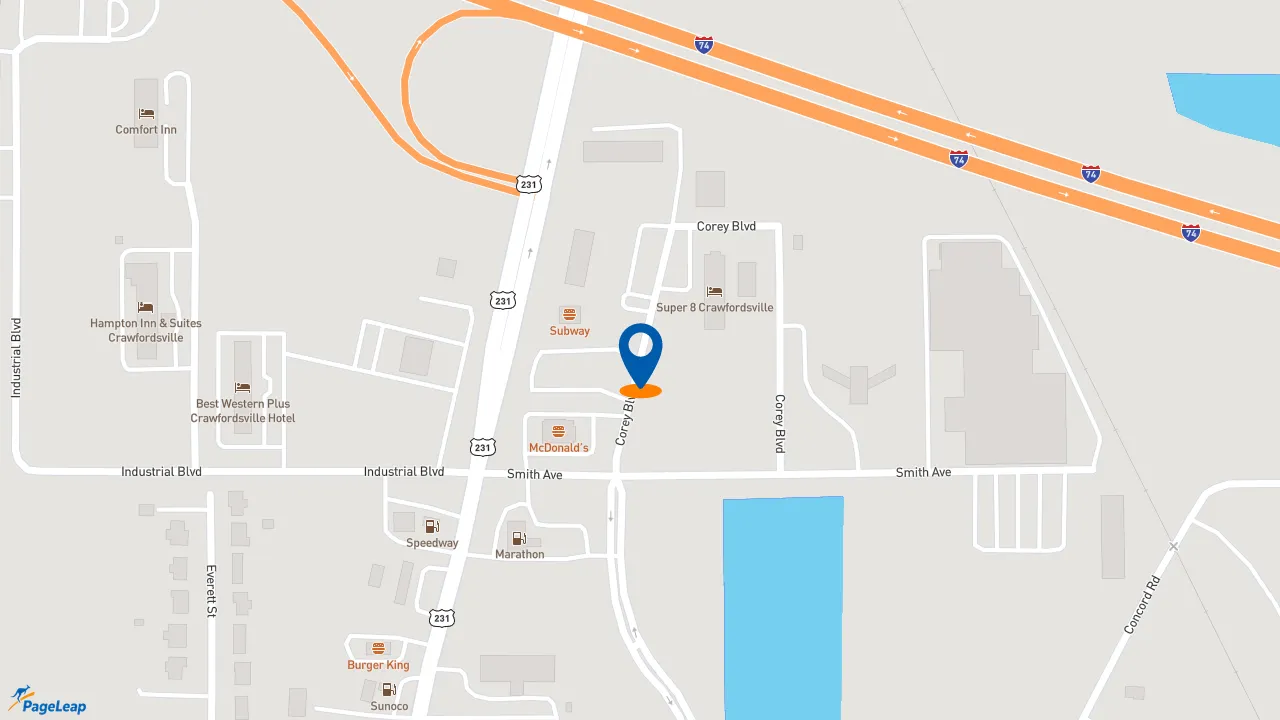 https://pageleap.com map showing location of Subway in Crawfordsville.