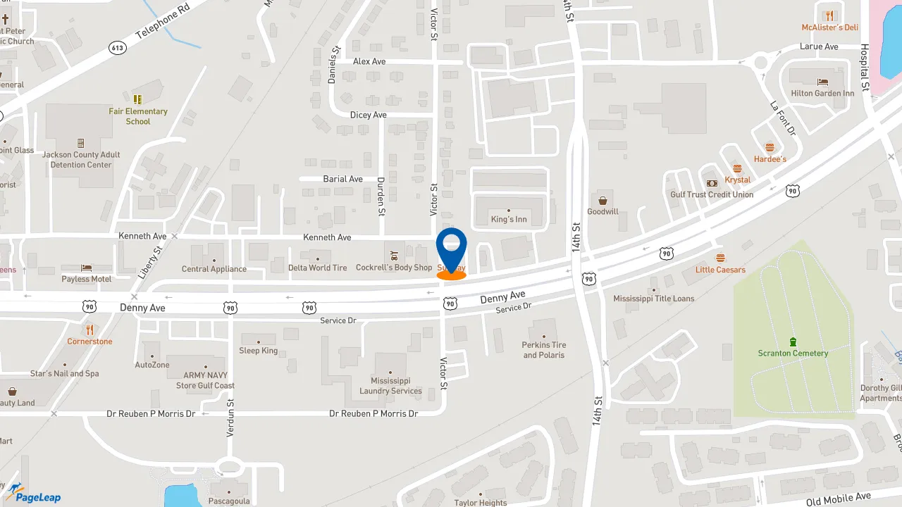 https://pageleap.com map showing location of Subway in Pascagoula.