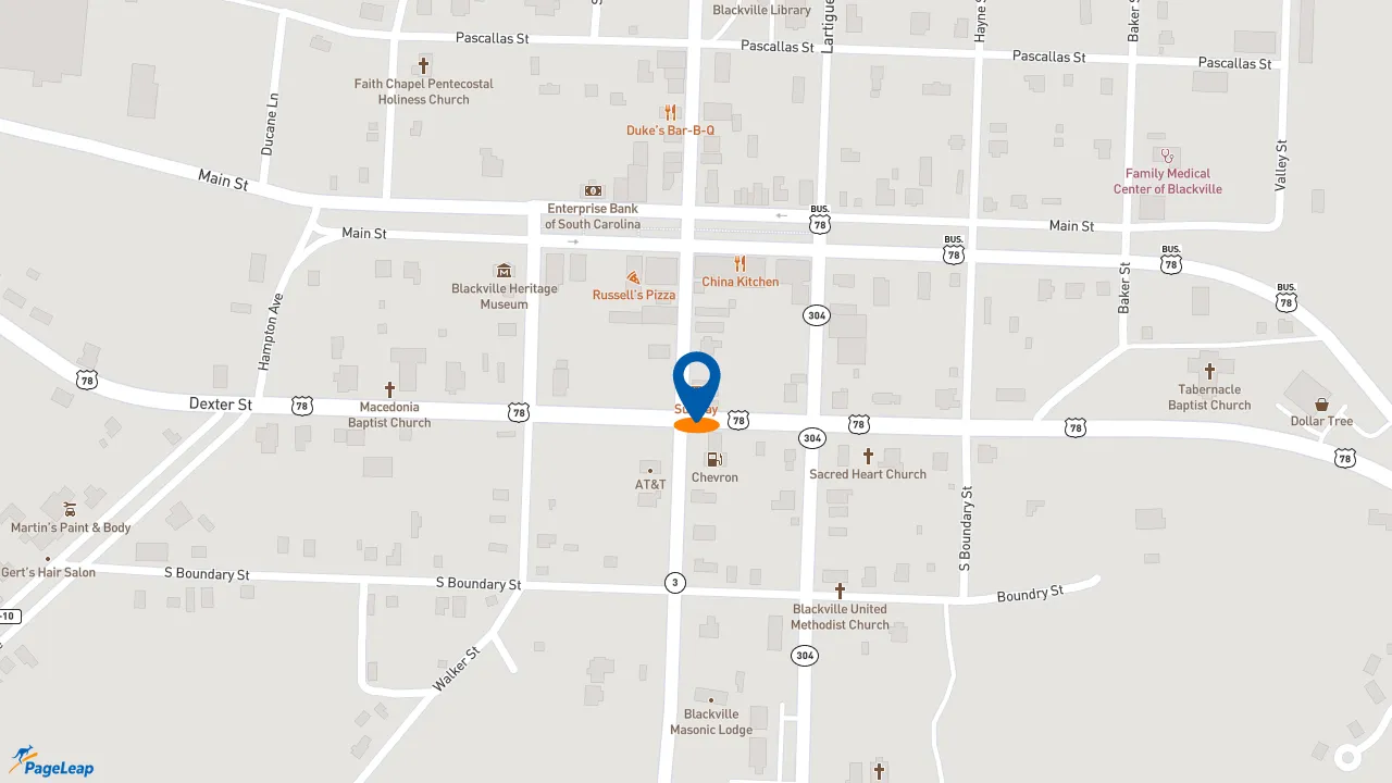 https://pageleap.com map showing location of Subway in Blackville.