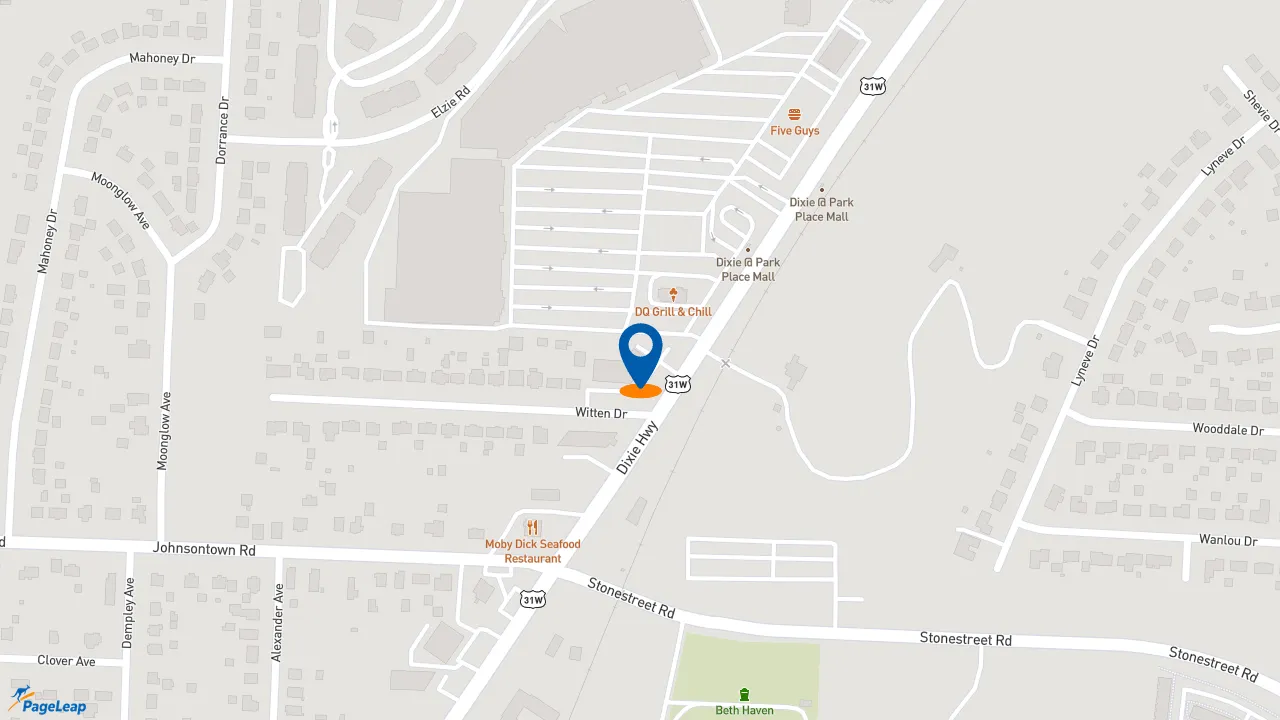 https://pageleap.com map showing location of Subway in Louisville.