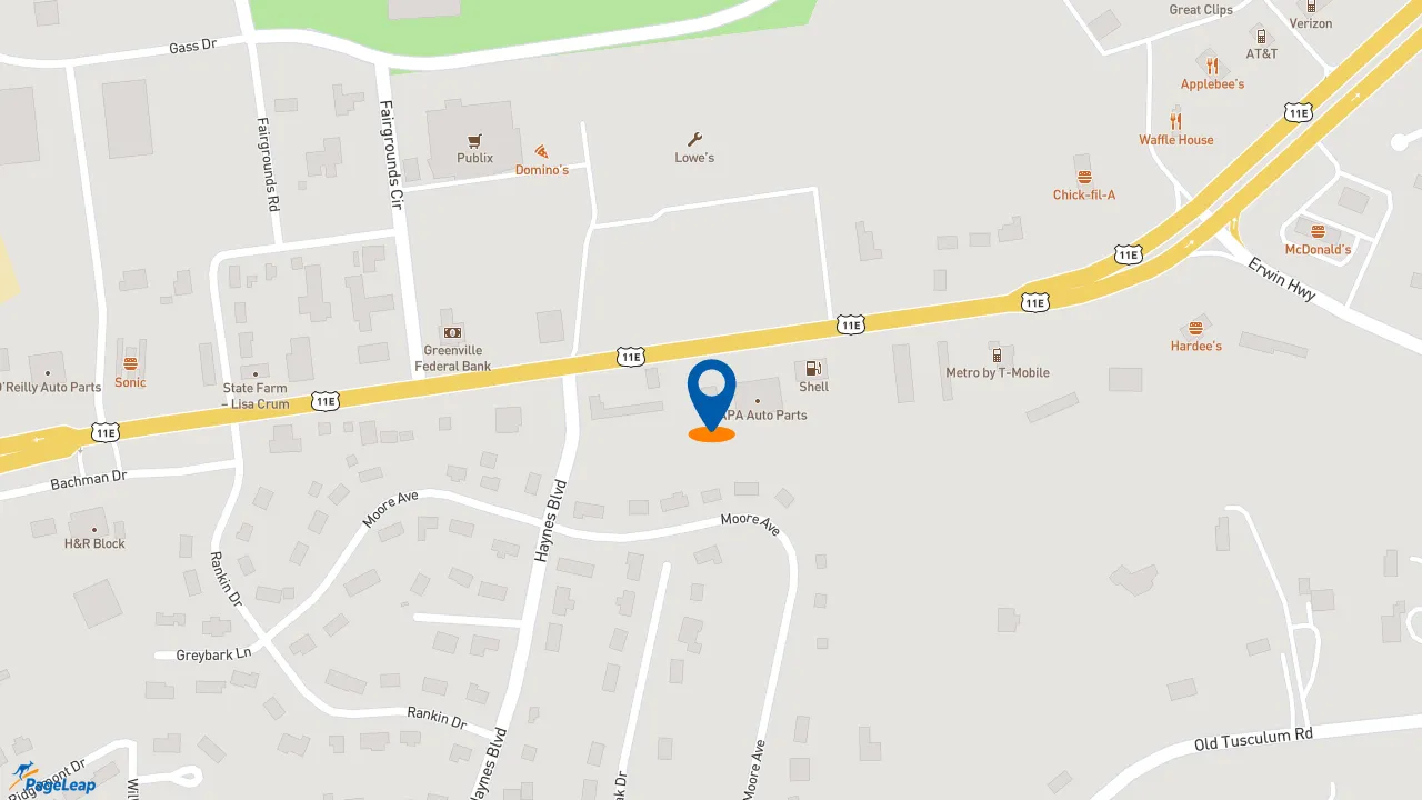 https://pageleap.com map showing location of Subway in Greeneville.