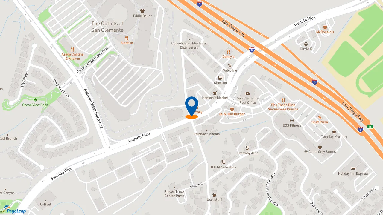 https://pageleap.com map showing location of Subway in San Clemente.