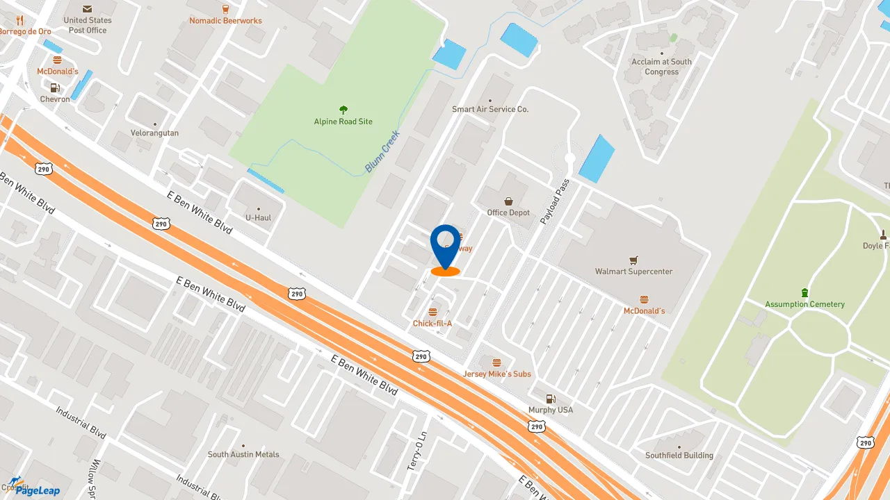 https://pageleap.com map showing location of Subway in Austin.