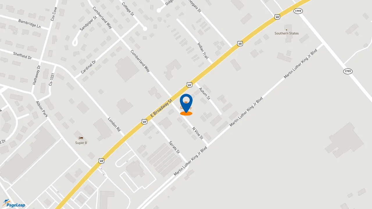 https://pageleap.com map showing location of Subway in Campbellsville.