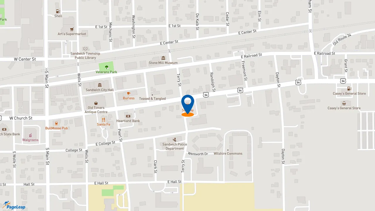 https://pageleap.com map showing location of Subway in Sandwich.