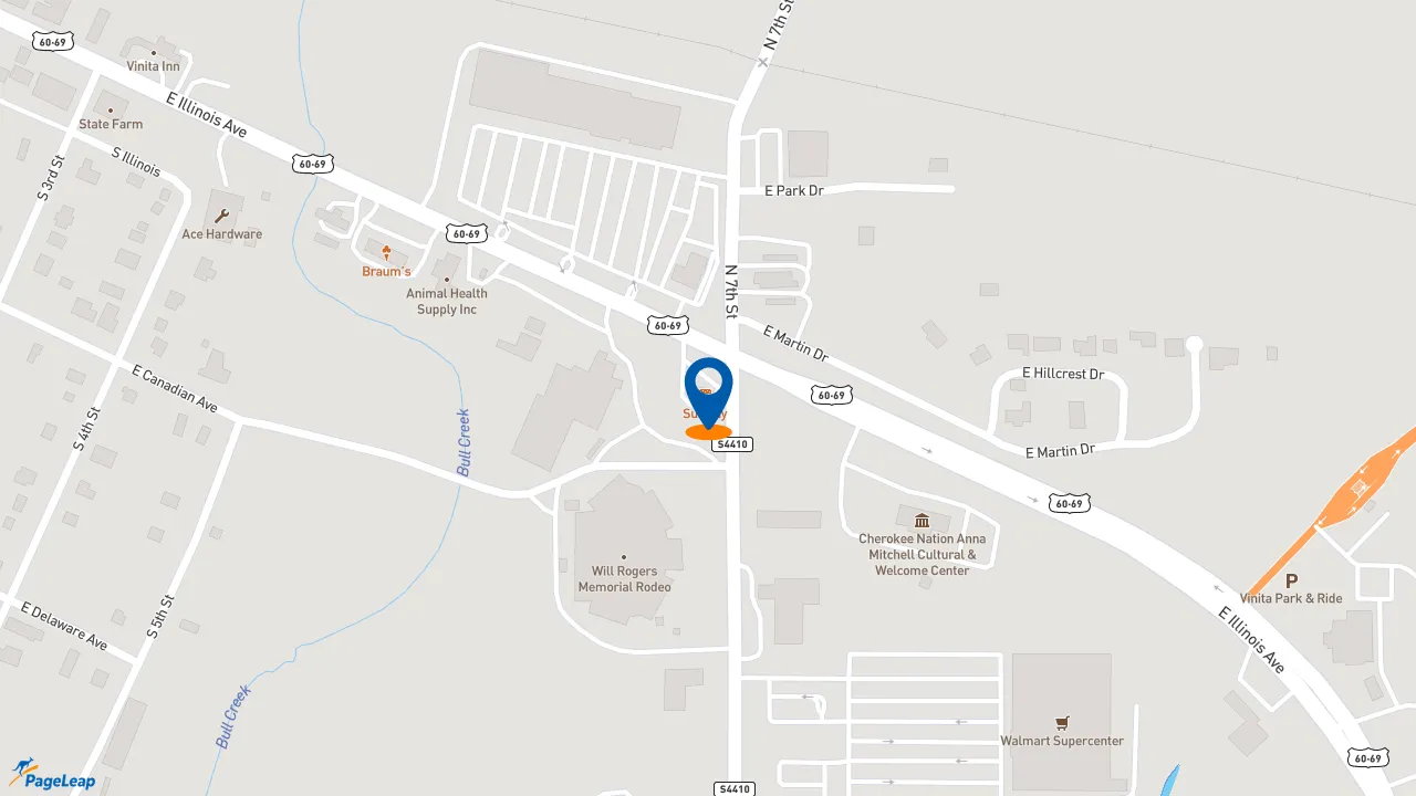 https://pageleap.com map showing location of Subway in Vinita.