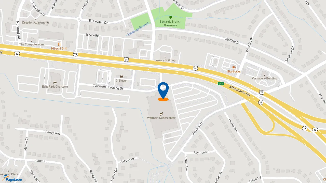 https://pageleap.com map showing location of Subway in Charlotte.