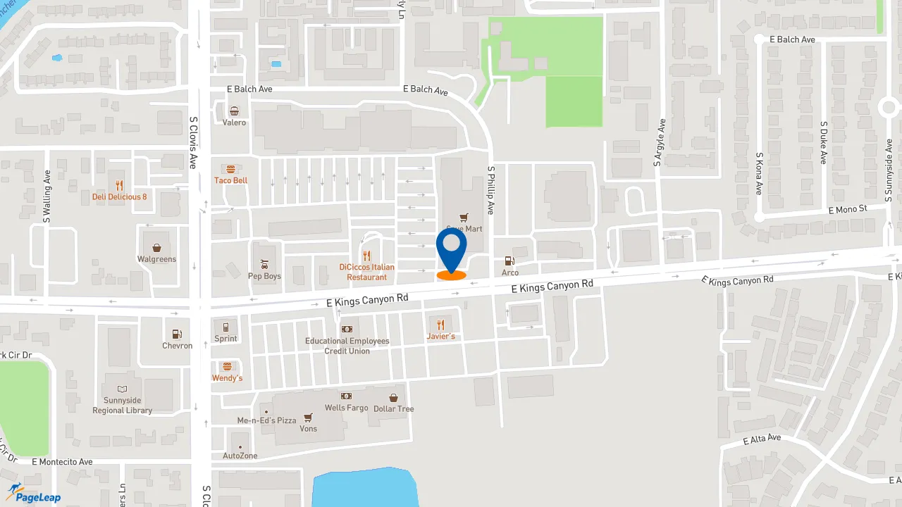 https://pageleap.com map showing location of Subway in Fresno.