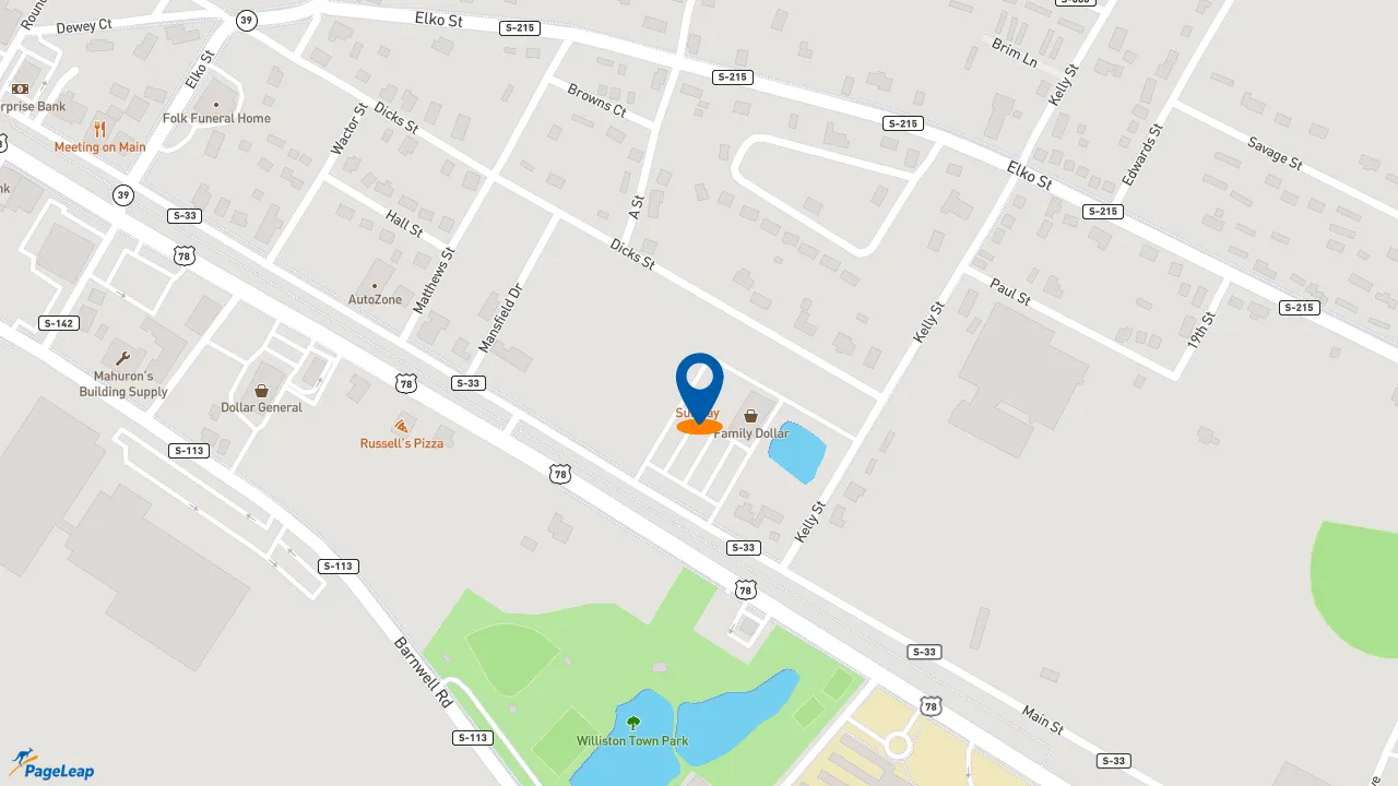 https://pageleap.com map showing location of Subway in Williston.