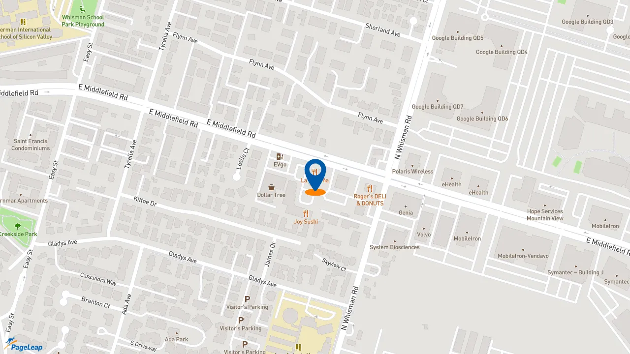 PageLeap.com map showing location of Subway in Mountain View.