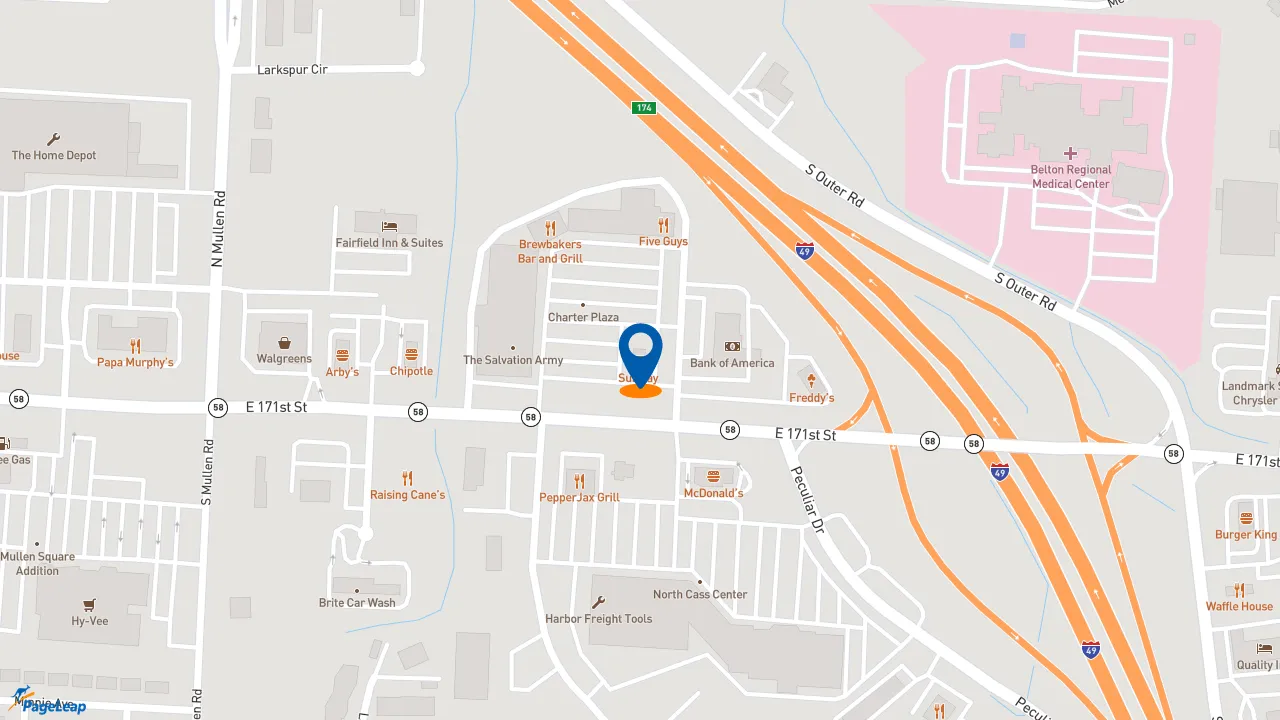 https://pageleap.com map showing location of Subway in Belton.