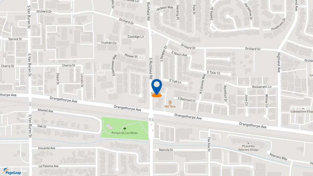 https://pageleap.com map showing location of Subway in Placentia.