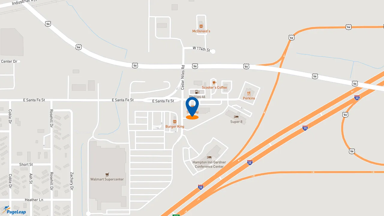https://pageleap.com map showing location of Subway in Gardner.