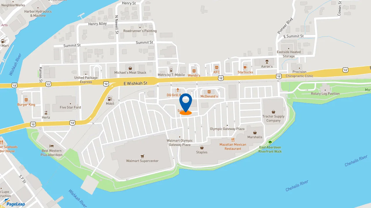 https://pageleap.com map showing location of Subway in Aberdeen.