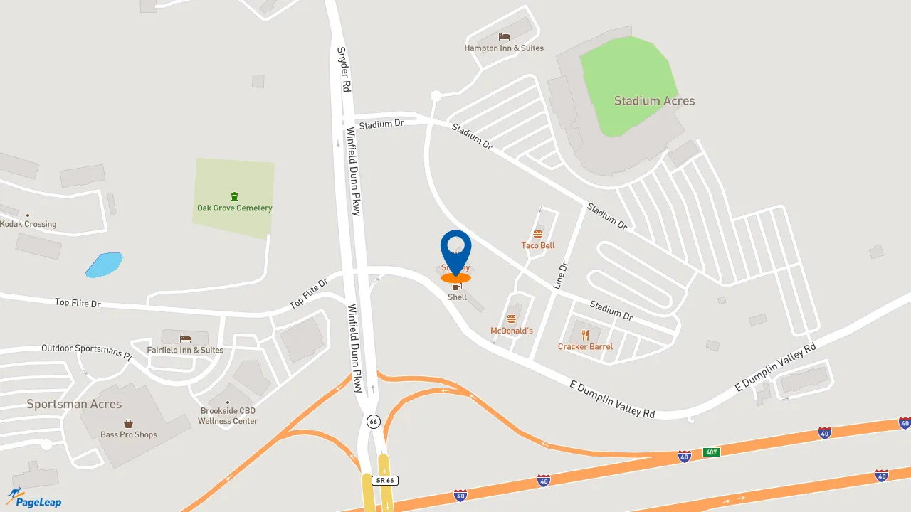 https://pageleap.com map showing location of Subway in Sevierville.