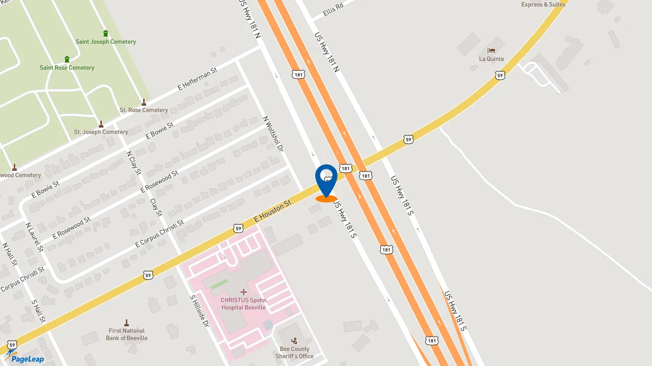PageLeap.com map showing location of Subway in Beeville.