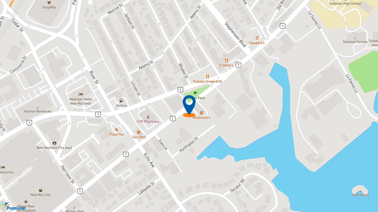 https://pageleap.com map showing location of Subway in City Of New Rochelle.