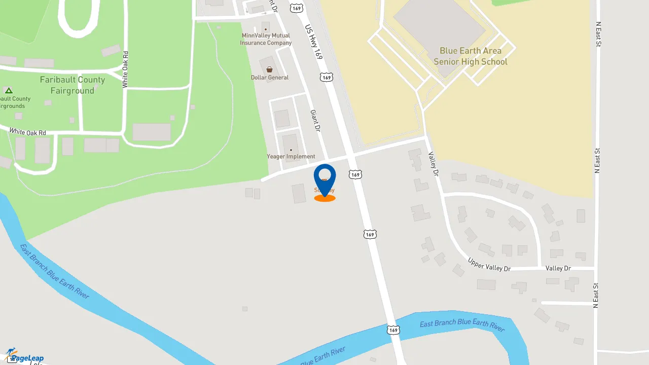https://pageleap.com map showing location of Subway in Blue Earth.
