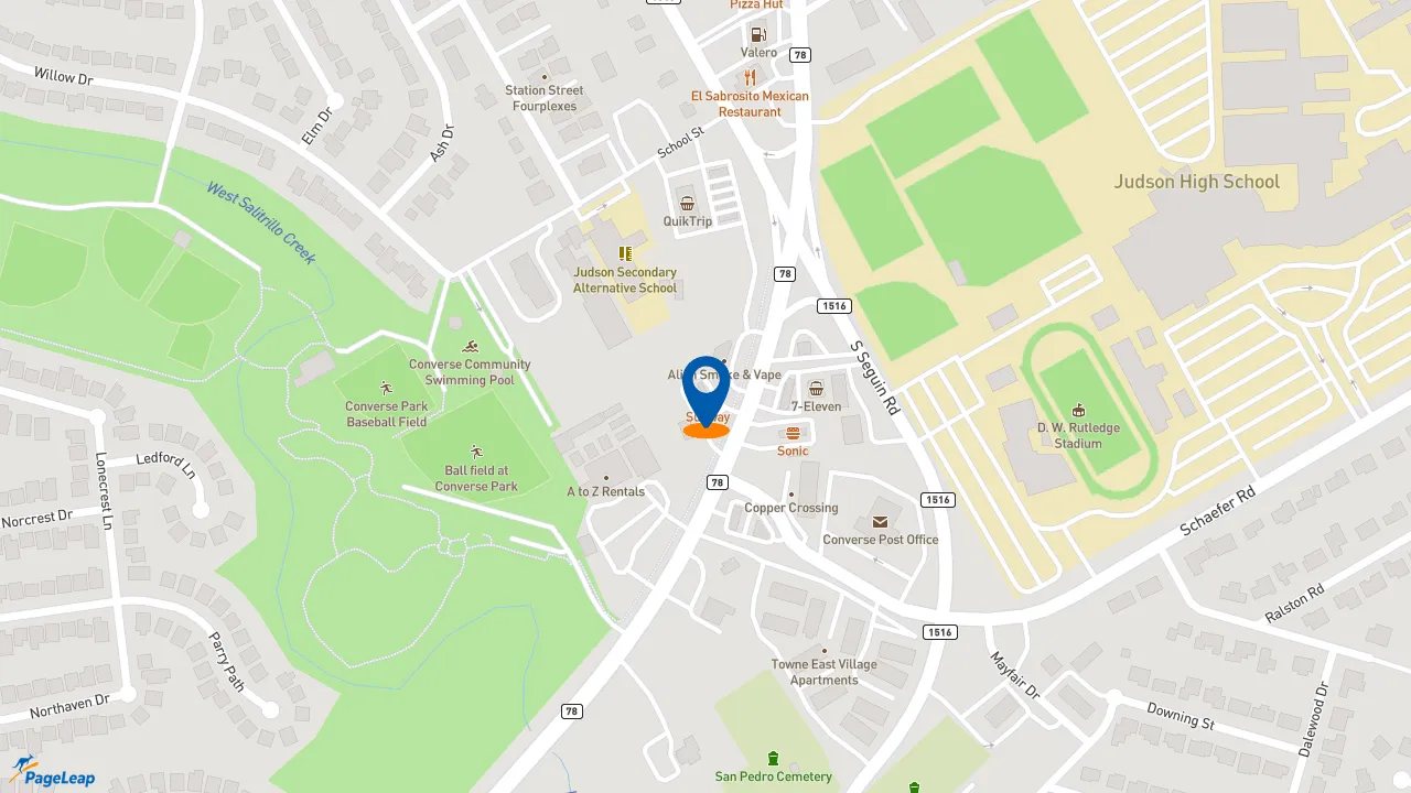 https://pageleap.com map showing location of Subway in Converse.