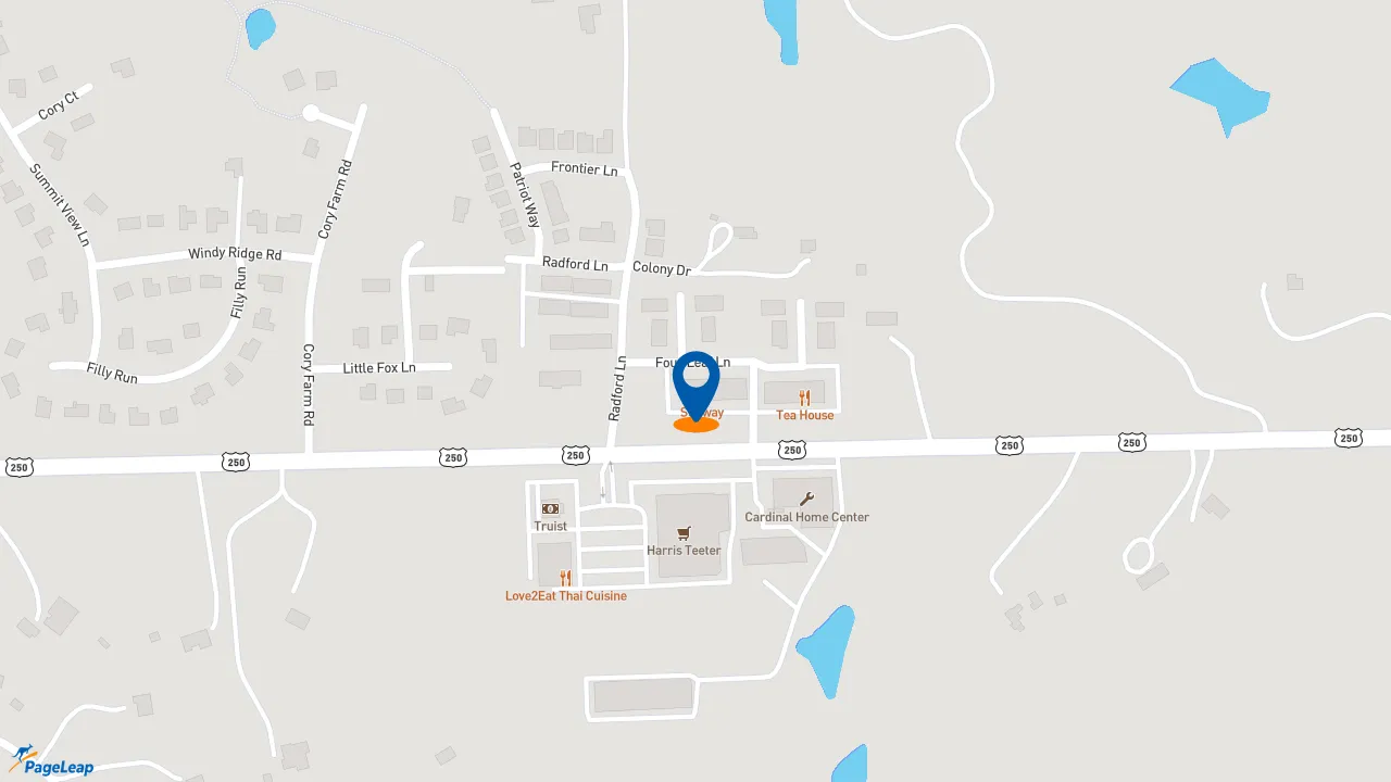 PageLeap.com map showing location of Subway in Crozet.