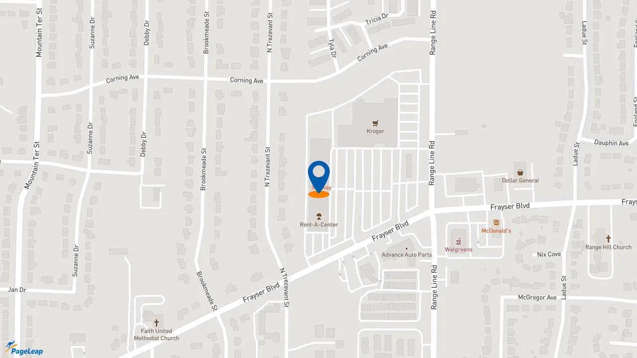https://pageleap.com map showing location of Subway in Memphis.