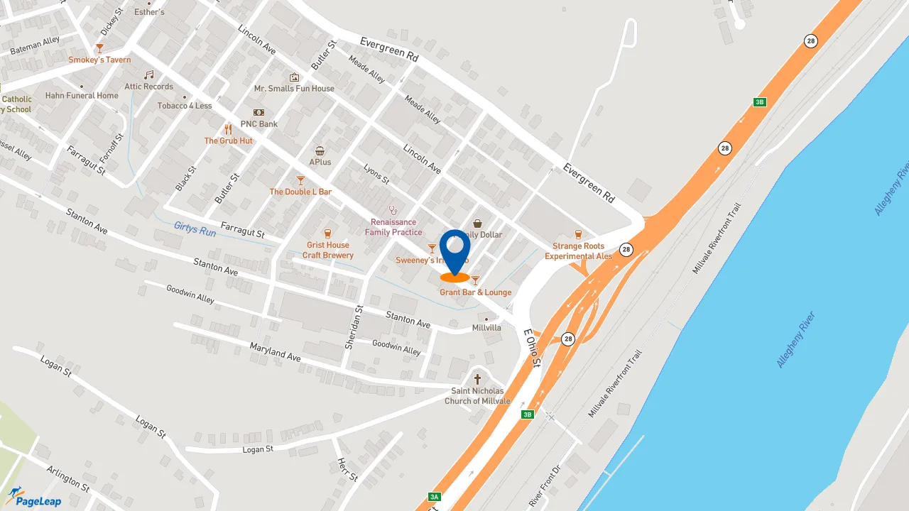 https://pageleap.com map showing location of Subway in Millvale.