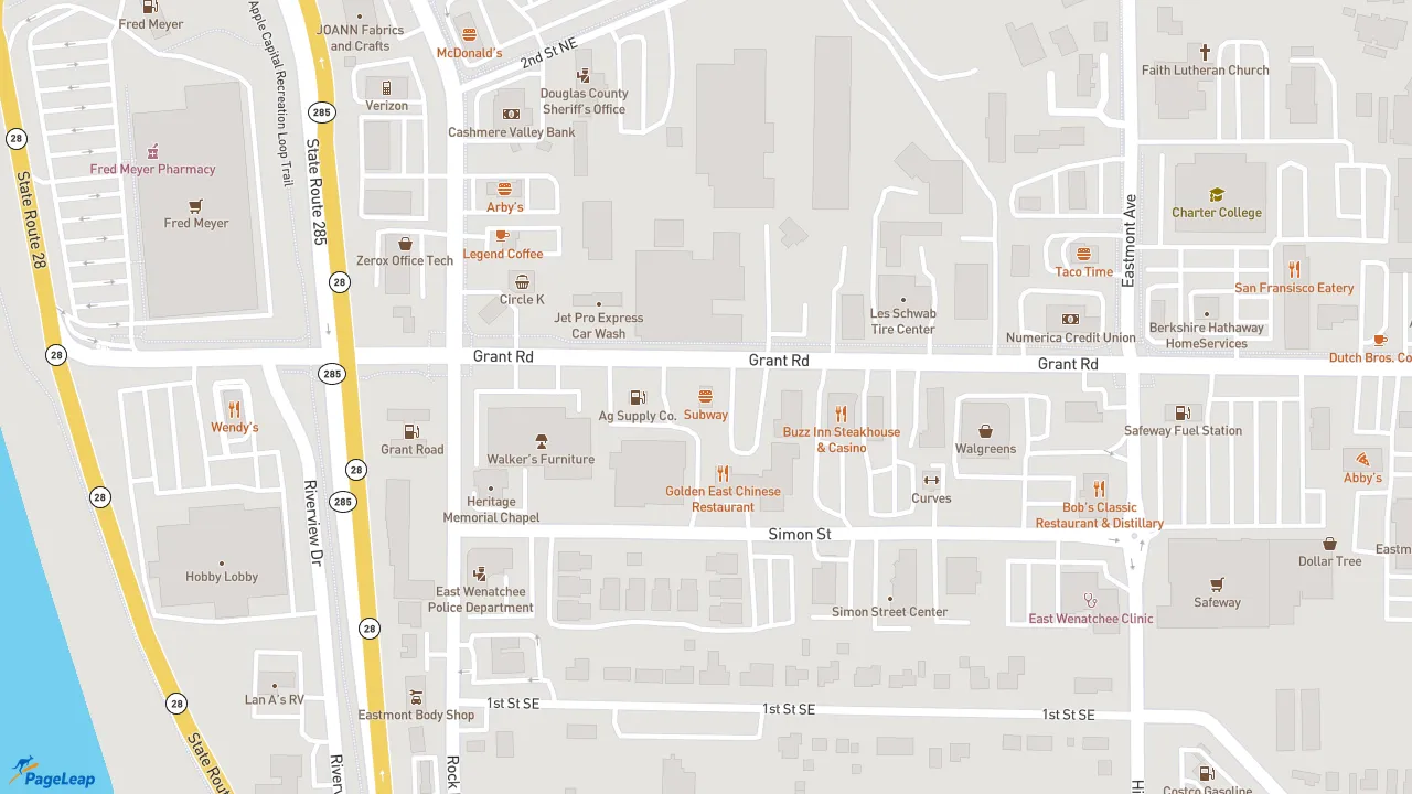 https://pageleap.com map showing location of Subway in East Wenatchee.