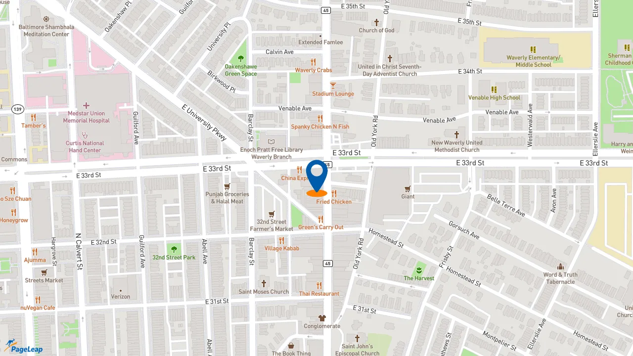 https://pageleap.com map showing location of Subway in Baltimore.