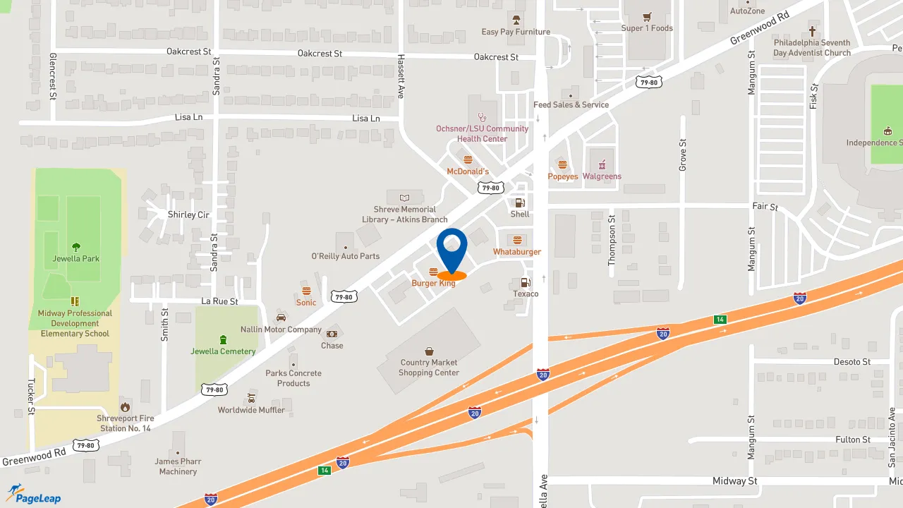 https://pageleap.com map showing location of Subway in Shreveport.