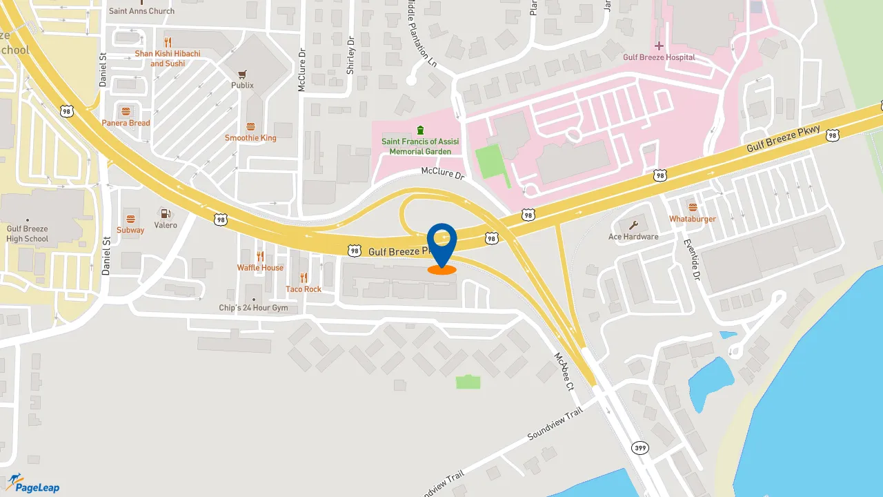https://pageleap.com map showing location of Subway in Gulf Breeze.