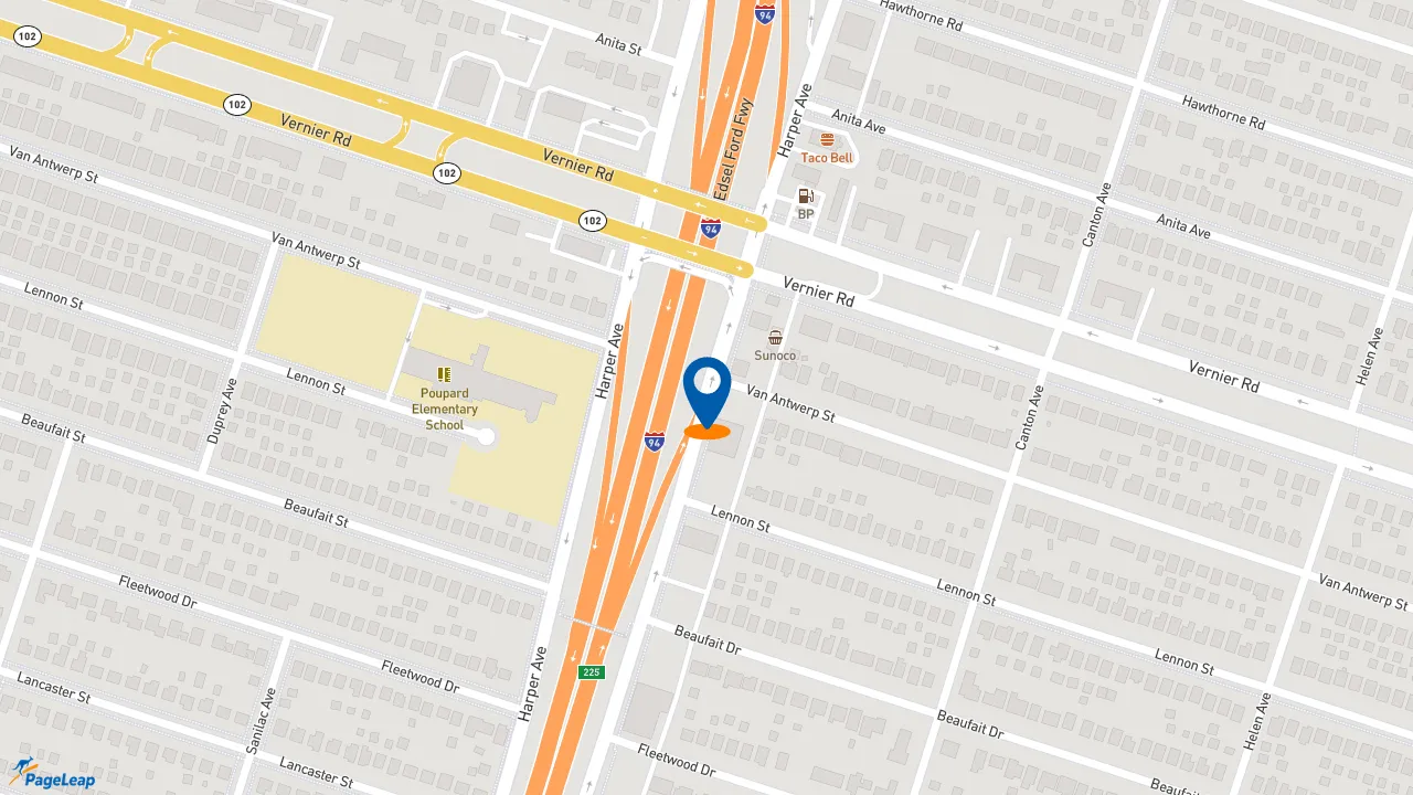 https://pageleap.com map showing location of Subway in Harper Woods.