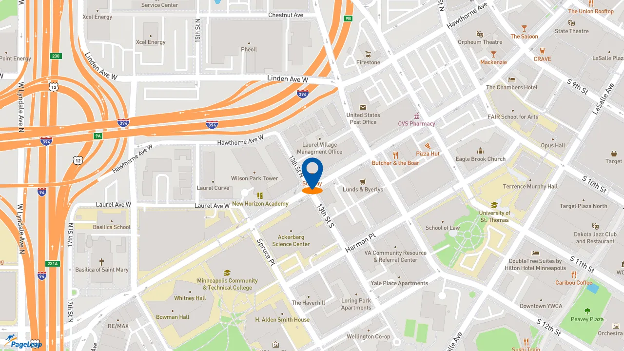 https://pageleap.com map showing location of Subway in Minneapolis.