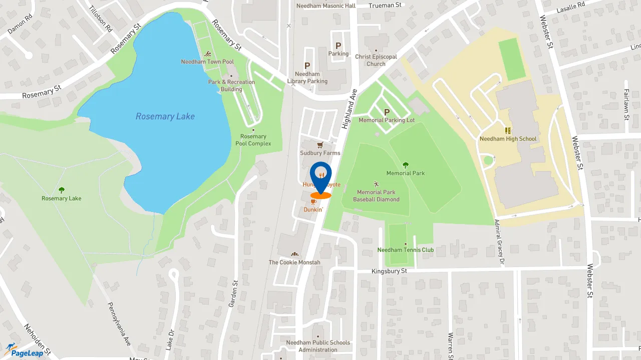 https://pageleap.com map showing location of Subway in Needham.