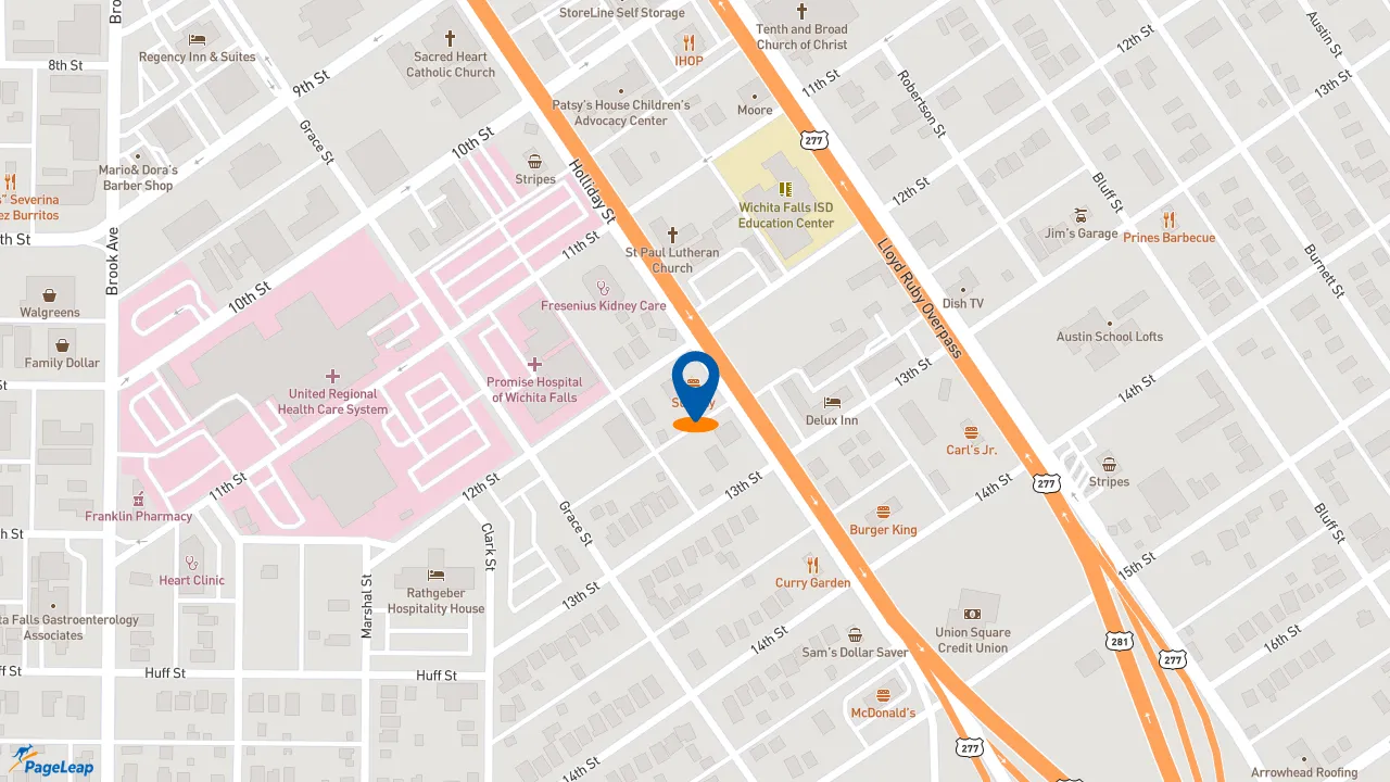https://pageleap.com map showing location of Subway in Wichita Falls.