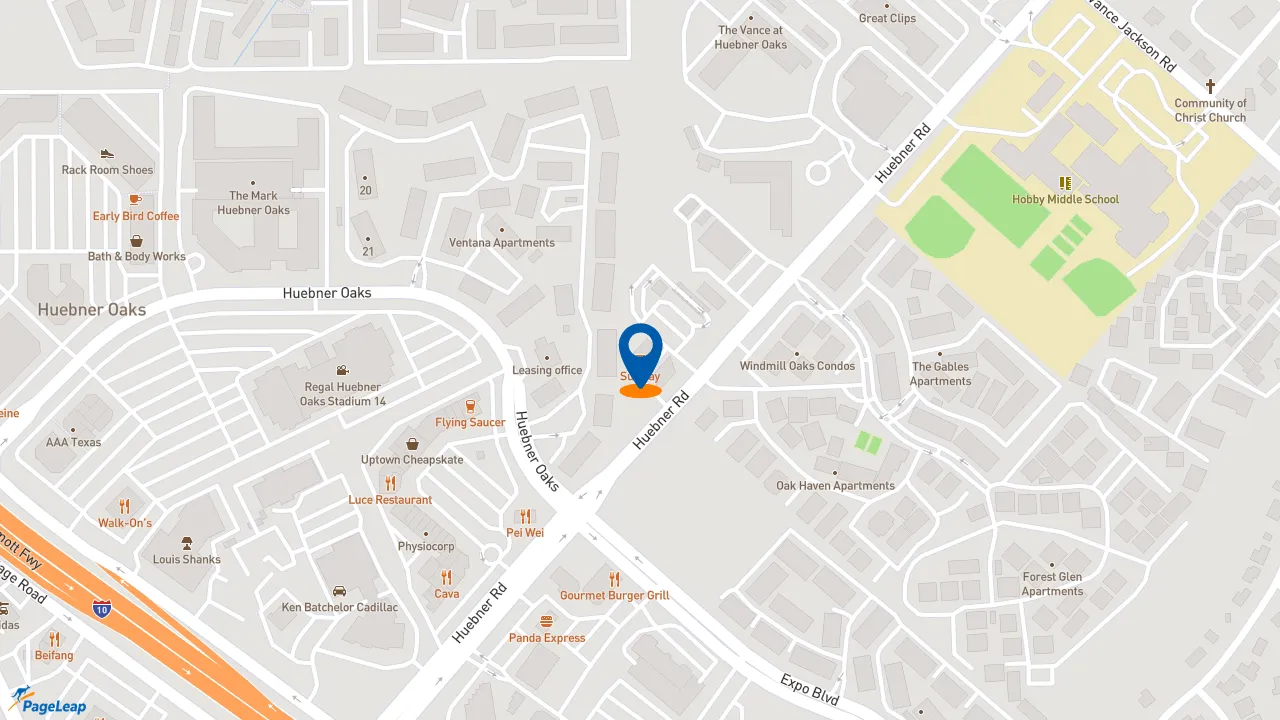 https://pageleap.com map showing location of Subway in San Antonio.