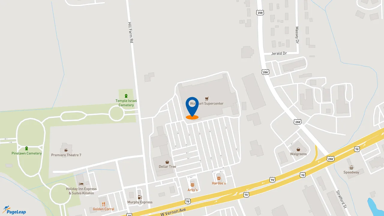 https://pageleap.com map showing location of Subway in Kinston.