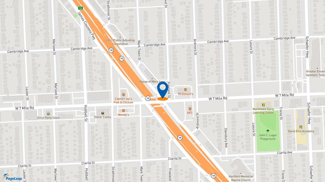 https://pageleap.com map showing location of Subway in Detroit.