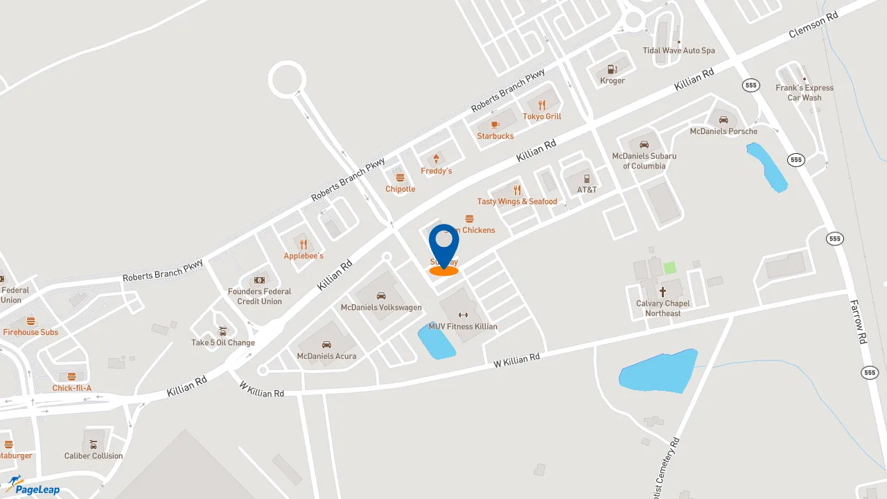 https://pageleap.com map showing location of Subway in Columbia.